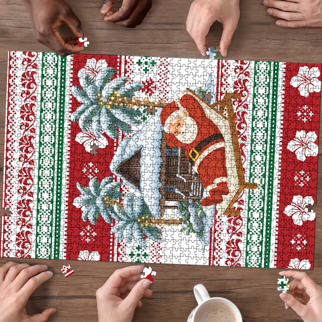 Maldives Christmas Puzzle with Santa Claus Hammock Palm Trees and Tropical - Wonder Print Shop