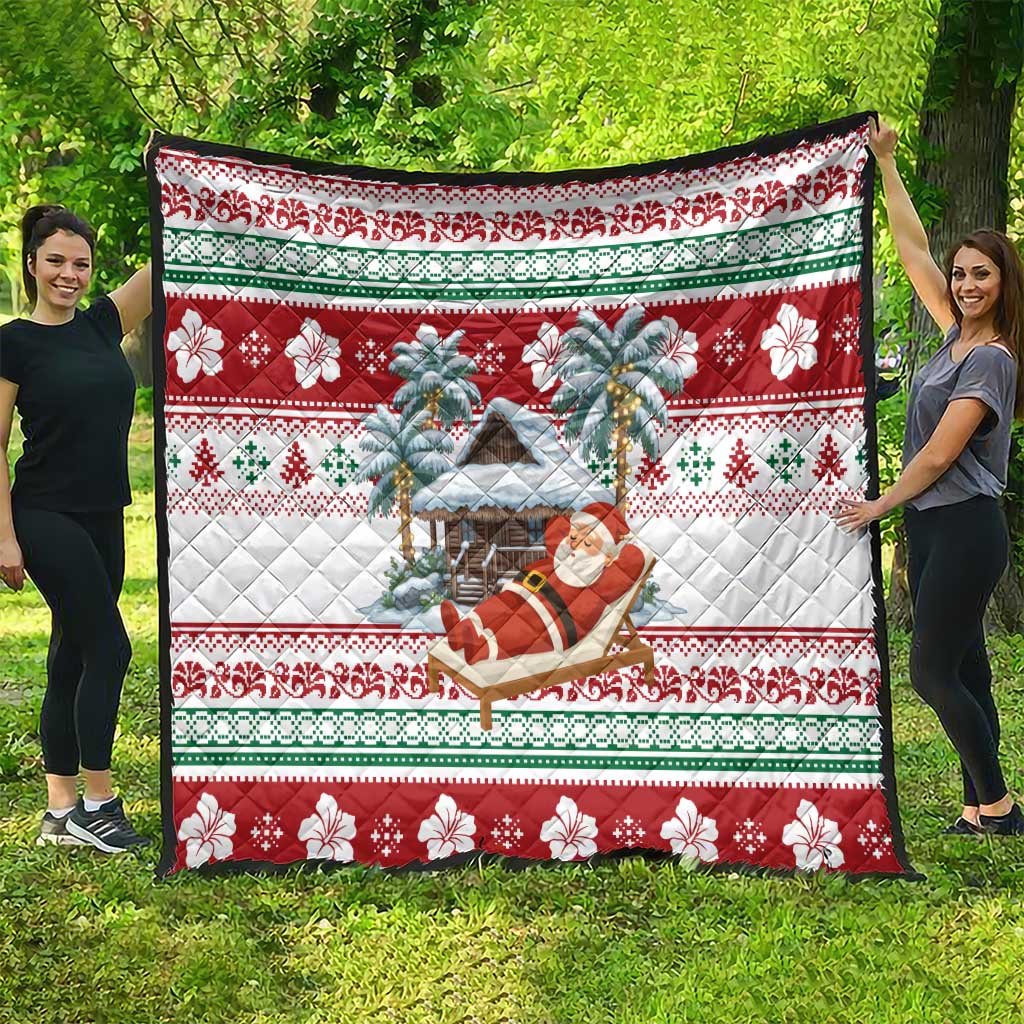 Maldives Christmas Quilt with Santa Claus Hammock Palm Trees and Tropical - Wonder Print Shop