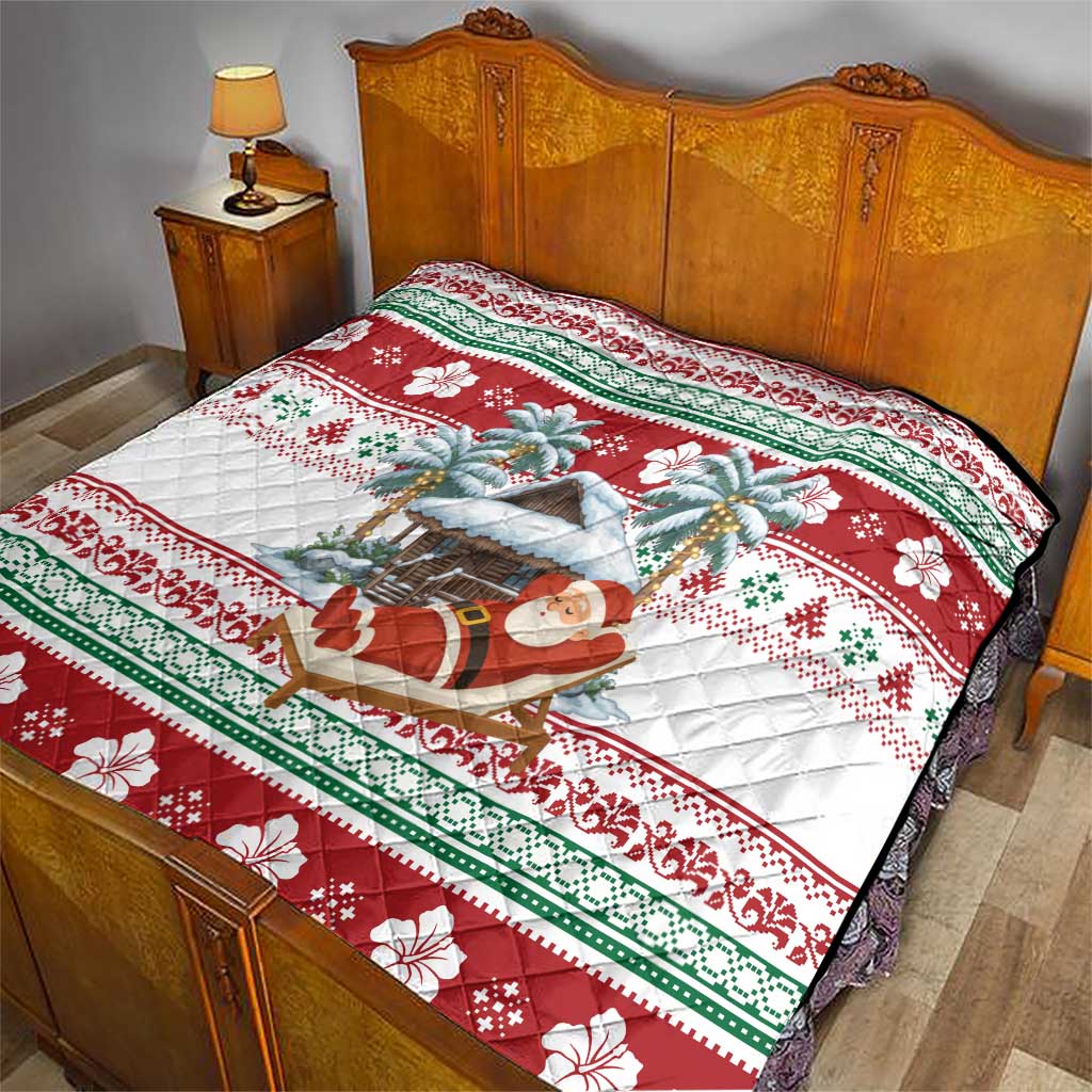 Maldives Christmas Quilt with Santa Claus Hammock Palm Trees and Tropical - Wonder Print Shop