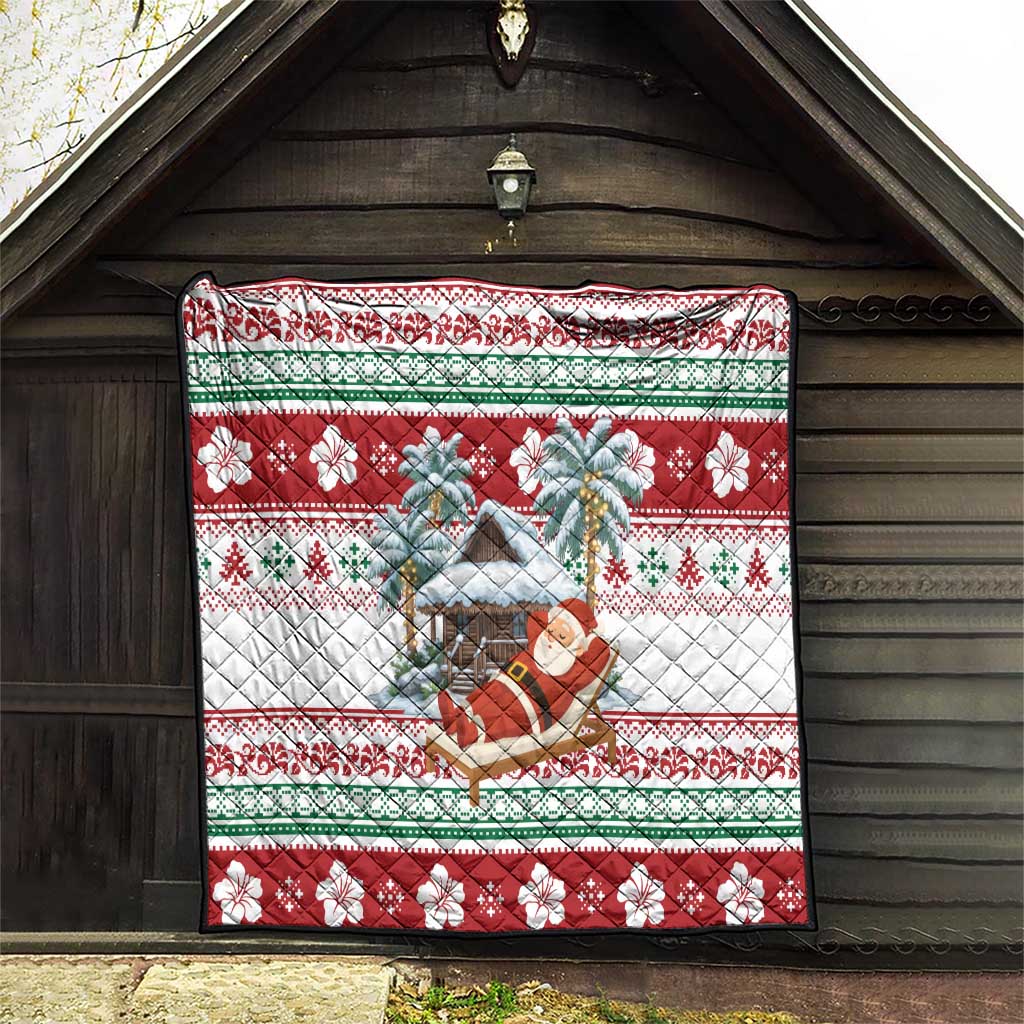 Maldives Christmas Quilt with Santa Claus Hammock Palm Trees and Tropical - Wonder Print Shop