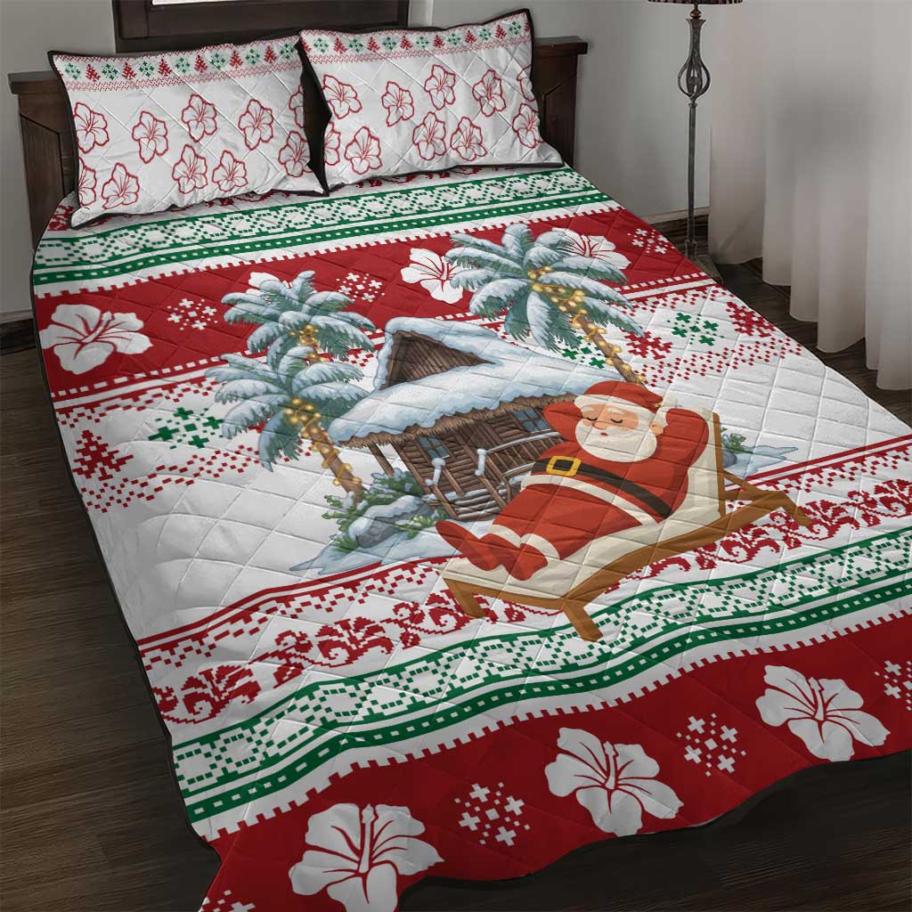Maldives Christmas Quilt Bed Set with Santa Claus Hammock Palm Trees and Tropical - Wonder Print Shop