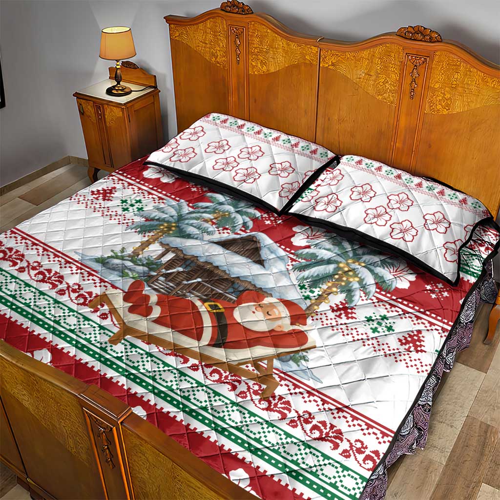 Maldives Christmas Quilt Bed Set with Santa Claus Hammock Palm Trees and Tropical - Wonder Print Shop