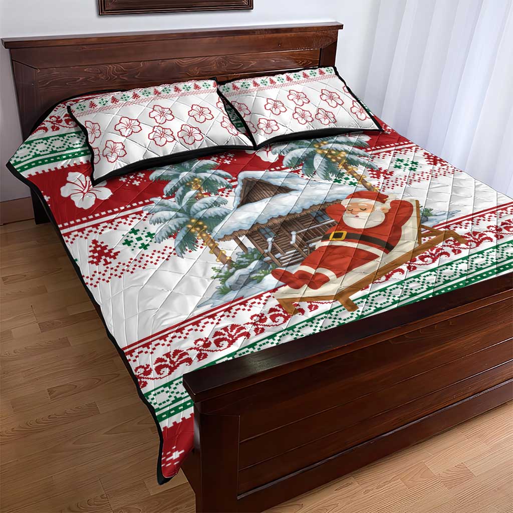 Maldives Christmas Quilt Bed Set with Santa Claus Hammock Palm Trees and Tropical - Wonder Print Shop