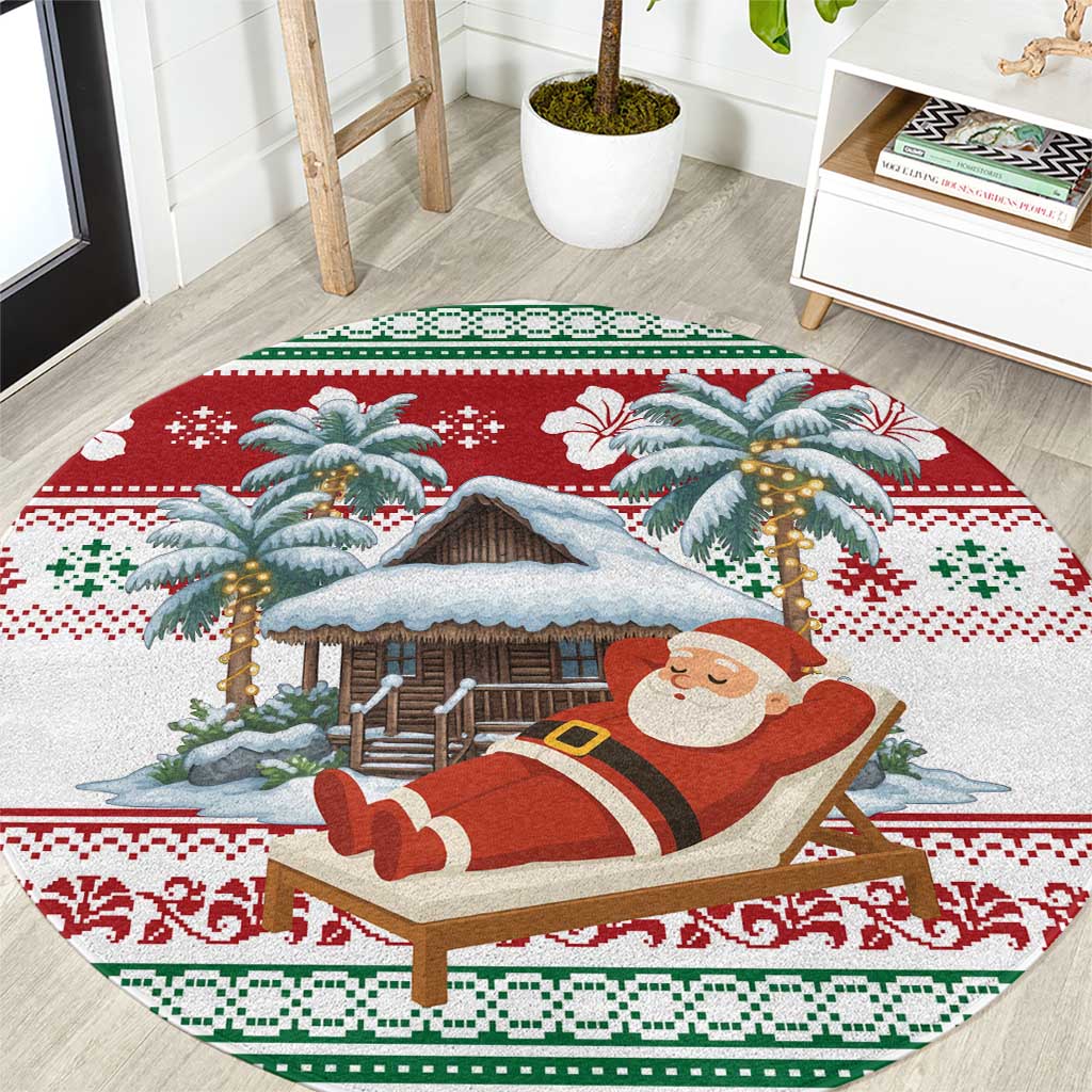 Maldives Christmas Round Carpet with Santa Claus Hammock Palm Trees and Tropical - Wonder Print Shop