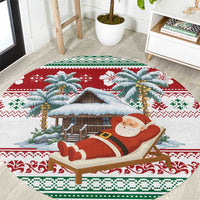 Maldives Christmas Round Carpet with Santa Claus Hammock Palm Trees and Tropical - Wonder Print Shop
