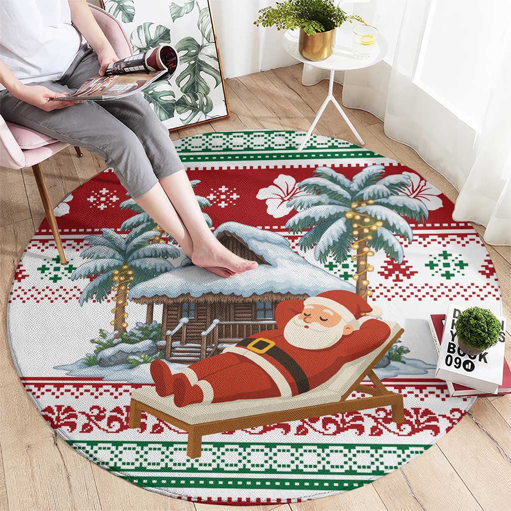 Maldives Christmas Round Carpet with Santa Claus Hammock Palm Trees and Tropical - Wonder Print Shop