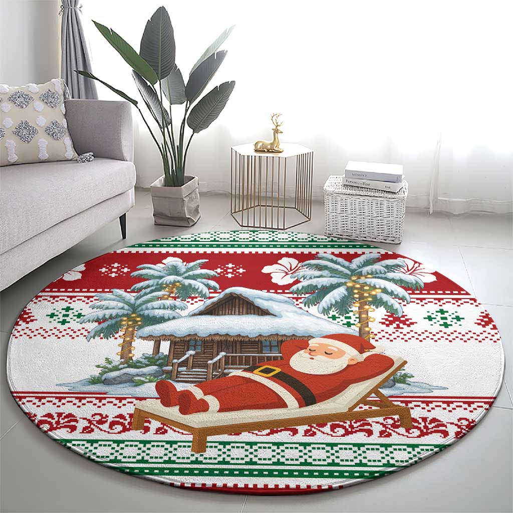 Maldives Christmas Round Carpet with Santa Claus Hammock Palm Trees and Tropical - Wonder Print Shop