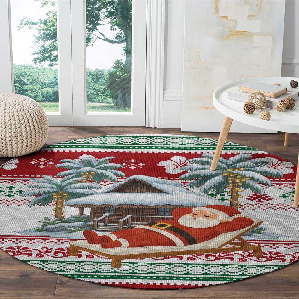 Maldives Christmas Round Carpet with Santa Claus Hammock Palm Trees and Tropical - Wonder Print Shop