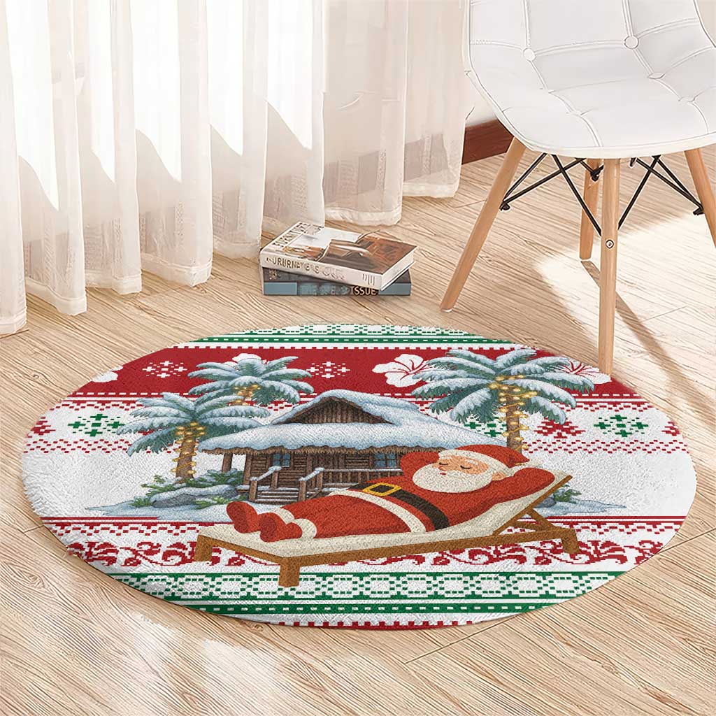 Maldives Christmas Round Carpet with Santa Claus Hammock Palm Trees and Tropical - Wonder Print Shop