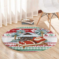 Maldives Christmas Round Carpet with Santa Claus Hammock Palm Trees and Tropical - Wonder Print Shop