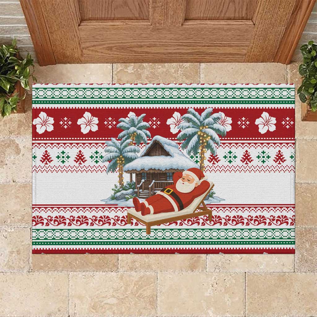 Maldives Christmas Rubber Doormat with Santa Claus Hammock Palm Trees and Tropical - Wonder Print Shop