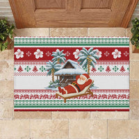 Maldives Christmas Rubber Doormat with Santa Claus Hammock Palm Trees and Tropical - Wonder Print Shop