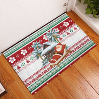 Maldives Christmas Rubber Doormat with Santa Claus Hammock Palm Trees and Tropical - Wonder Print Shop