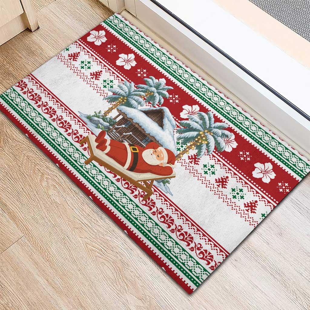 Maldives Christmas Rubber Doormat with Santa Claus Hammock Palm Trees and Tropical - Wonder Print Shop