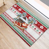 Maldives Christmas Rubber Doormat with Santa Claus Hammock Palm Trees and Tropical - Wonder Print Shop