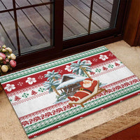 Maldives Christmas Rubber Doormat with Santa Claus Hammock Palm Trees and Tropical - Wonder Print Shop