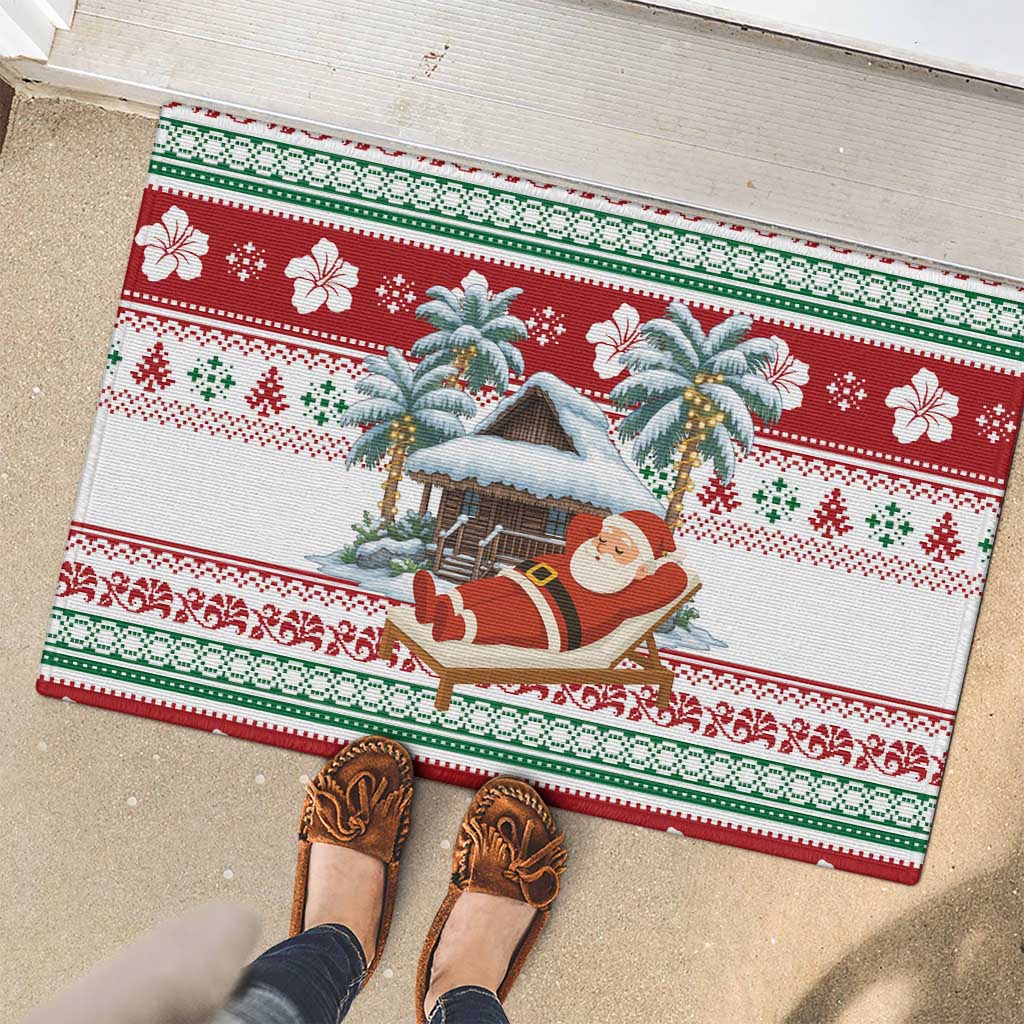 Maldives Christmas Rubber Doormat with Santa Claus Hammock Palm Trees and Tropical - Wonder Print Shop
