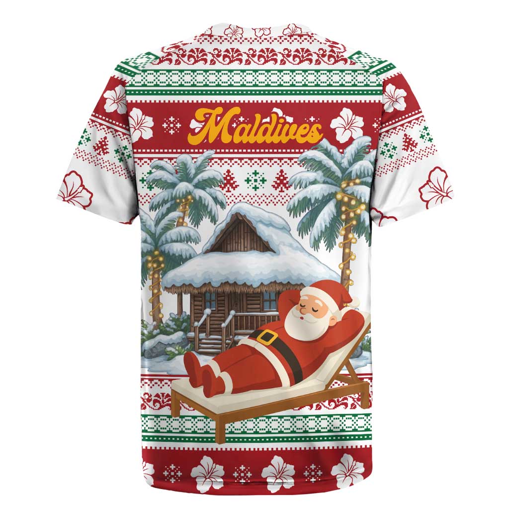 Maldives Christmas Rugby Jersey with Santa Claus Hammock Palm Trees and Tropical - Wonder Print Shop