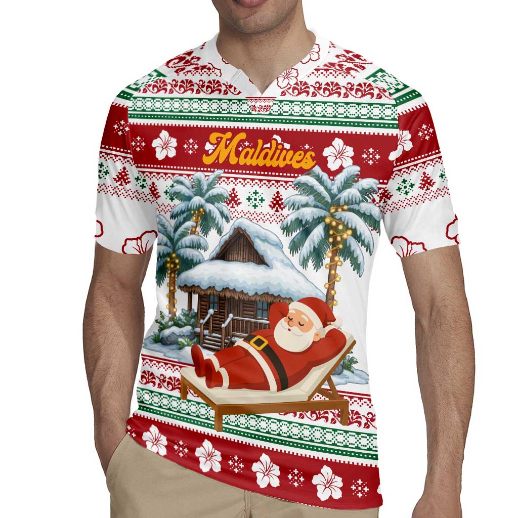 Maldives Christmas Rugby Jersey with Santa Claus Hammock Palm Trees and Tropical - Wonder Print Shop