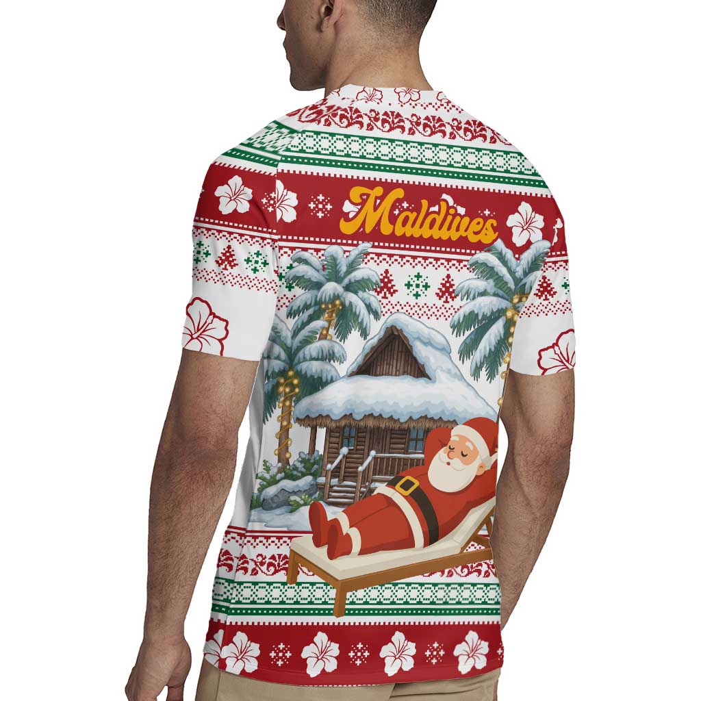Maldives Christmas Rugby Jersey with Santa Claus Hammock Palm Trees and Tropical - Wonder Print Shop