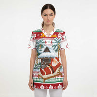 Maldives Christmas Scrub Top with Santa Claus Hammock Palm Trees and Tropical - Wonder Print Shop