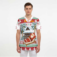 Maldives Christmas Scrub Top with Santa Claus Hammock Palm Trees and Tropical - Wonder Print Shop