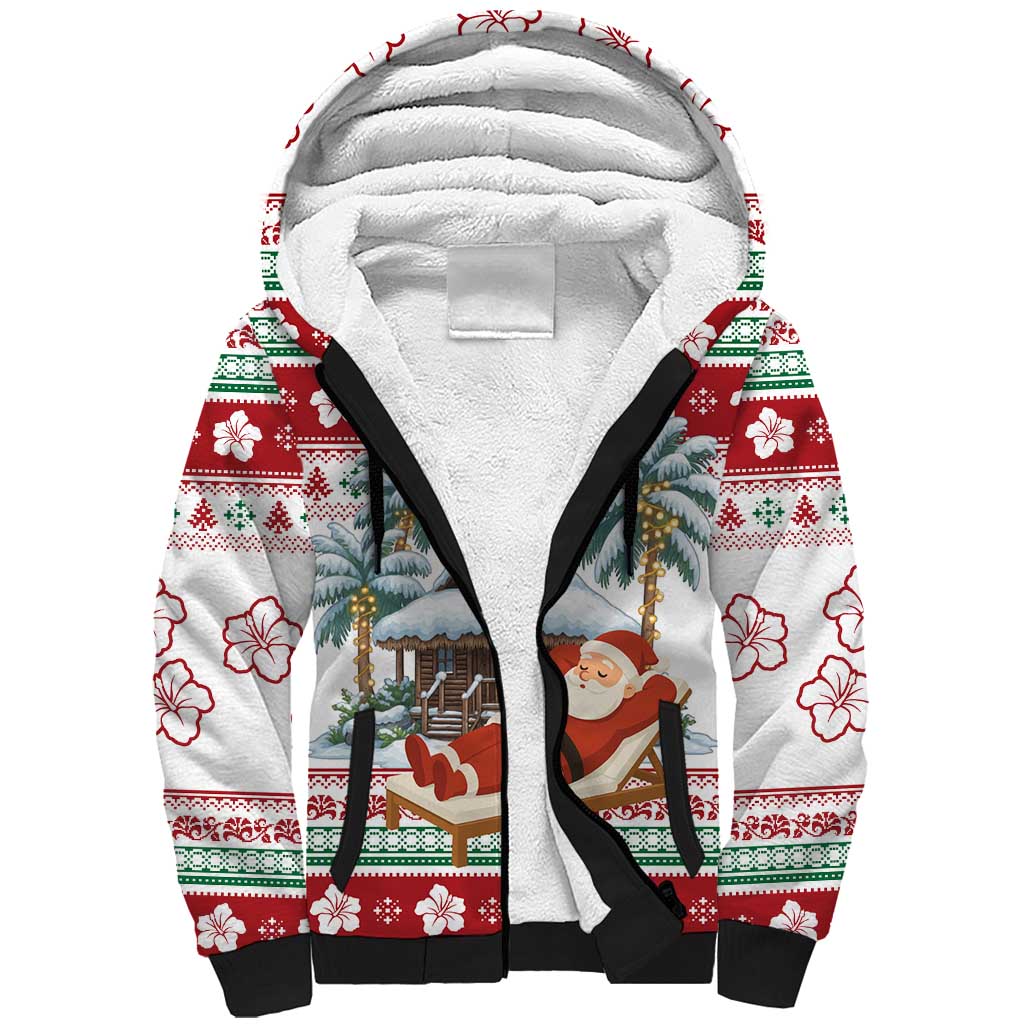 Maldives Christmas Sherpa Hoodie with Santa Claus Hammock Palm Trees and Tropical - Wonder Print Shop