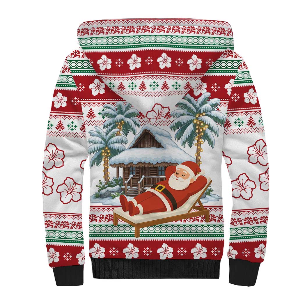 Maldives Christmas Sherpa Hoodie with Santa Claus Hammock Palm Trees and Tropical - Wonder Print Shop