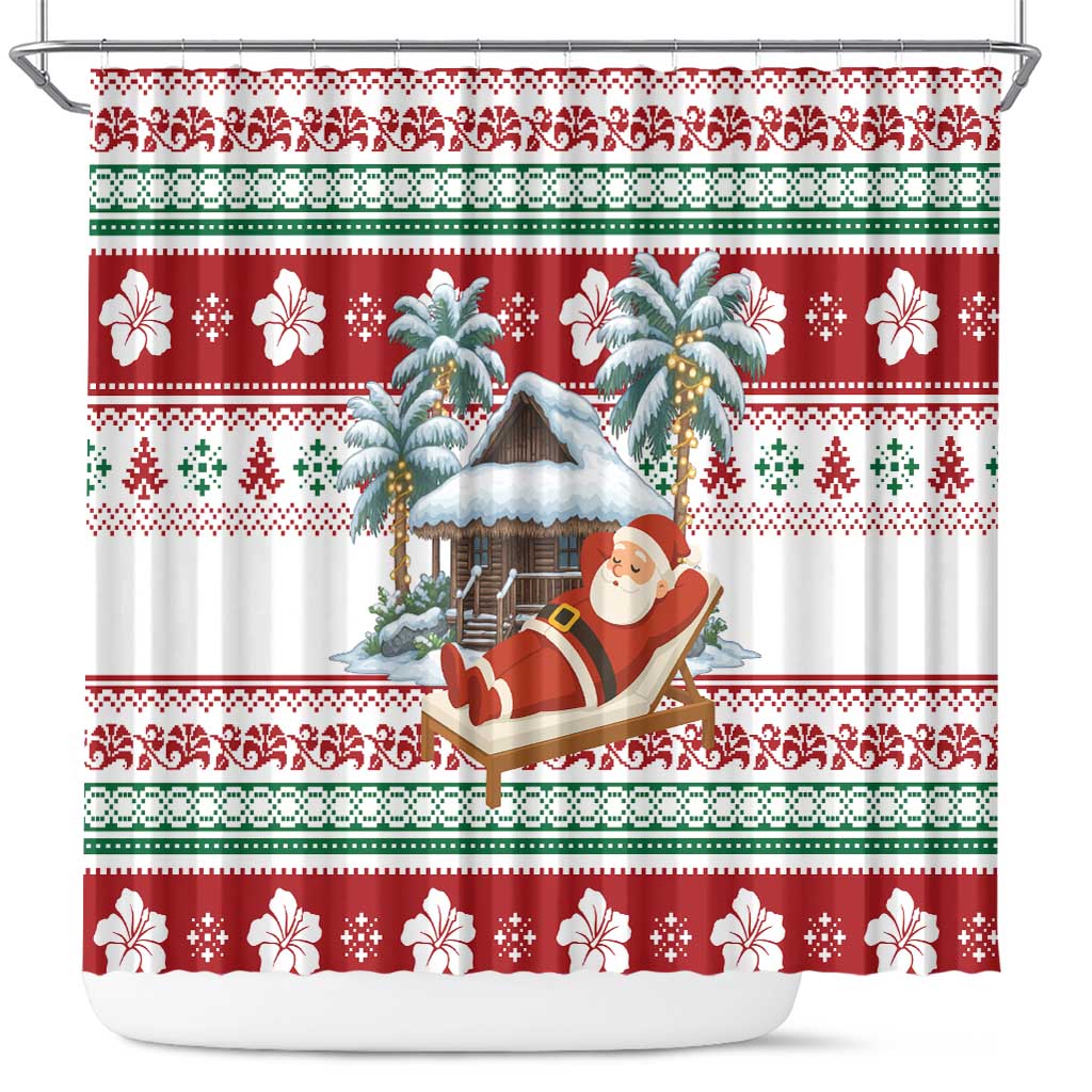 Maldives Christmas Shower Curtain with Santa Claus Hammock Palm Trees and Tropical - Wonder Print Shop