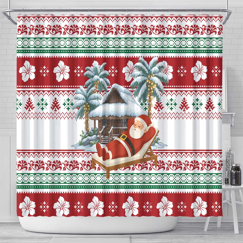 Maldives Christmas Shower Curtain with Santa Claus Hammock Palm Trees and Tropical - Wonder Print Shop