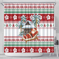 Maldives Christmas Shower Curtain with Santa Claus Hammock Palm Trees and Tropical - Wonder Print Shop