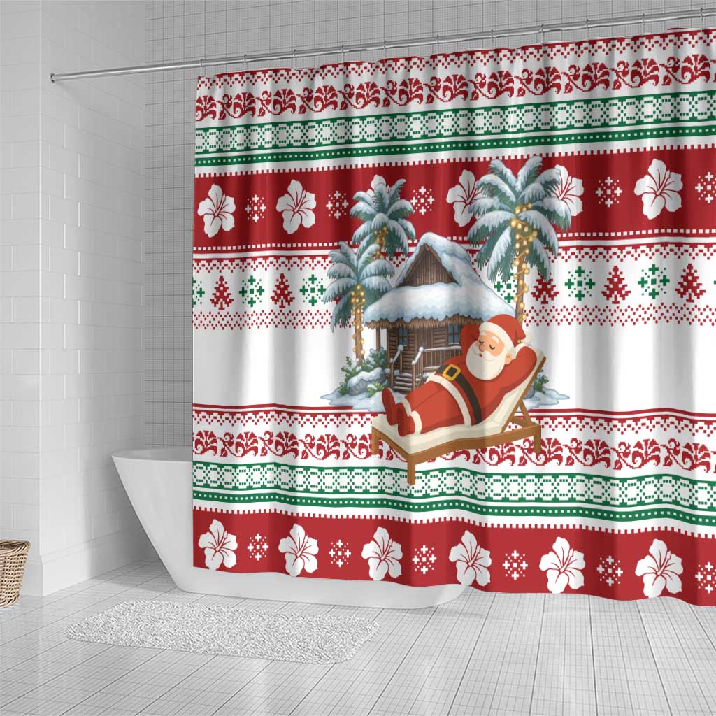 Maldives Christmas Shower Curtain with Santa Claus Hammock Palm Trees and Tropical - Wonder Print Shop