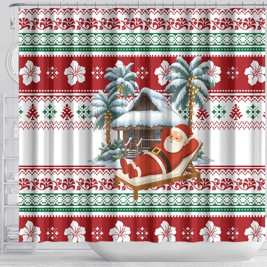 Maldives Christmas Shower Curtain with Santa Claus Hammock Palm Trees and Tropical - Wonder Print Shop