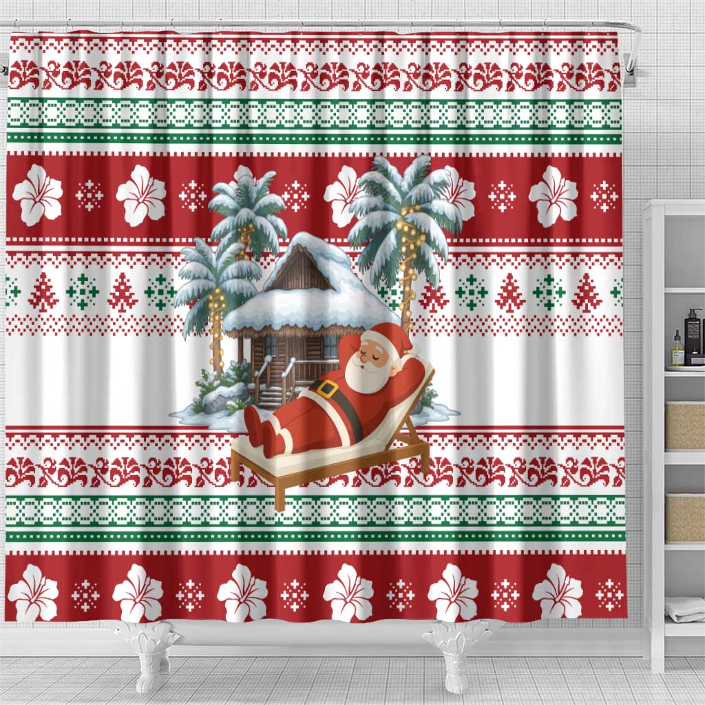 Maldives Christmas Shower Curtain with Santa Claus Hammock Palm Trees and Tropical - Wonder Print Shop