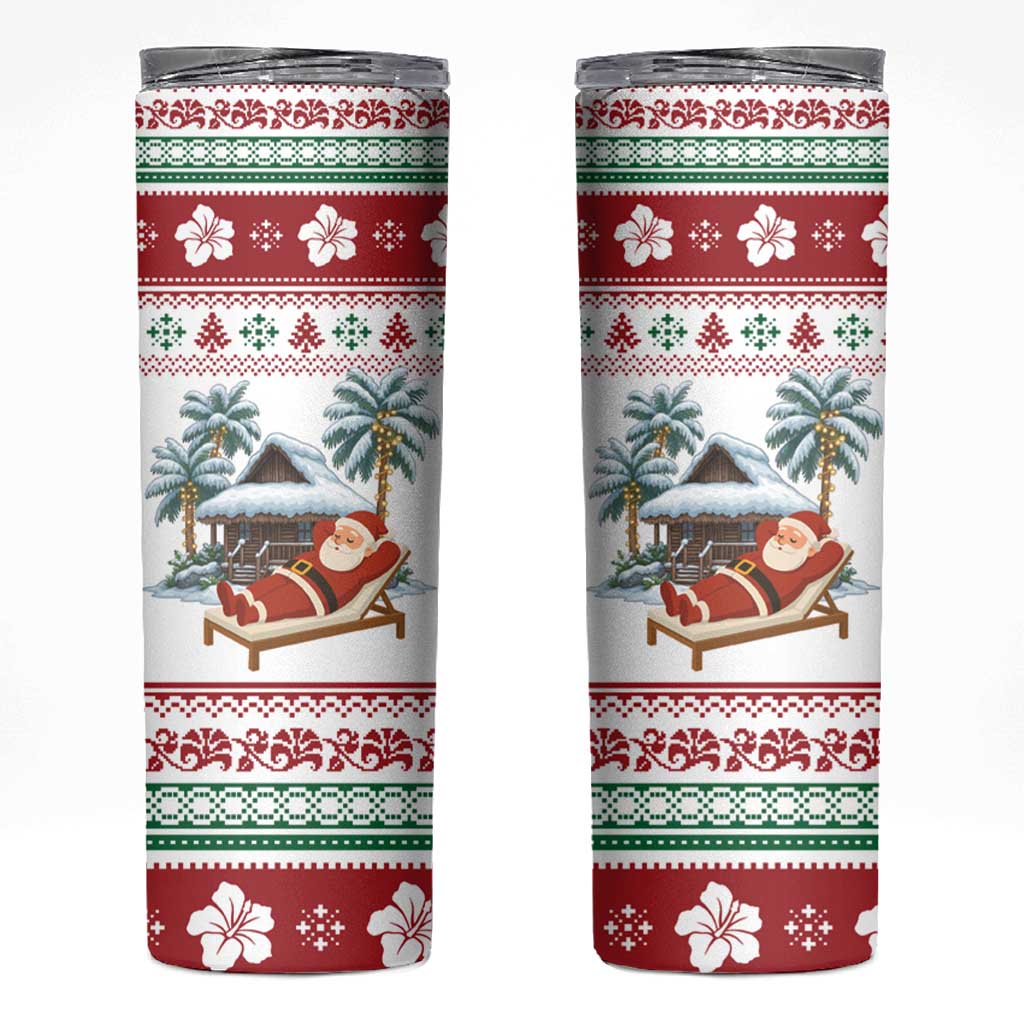 Maldives Christmas Skinny Tumbler with Santa Claus Hammock Palm Trees and Tropical - Wonder Print Shop