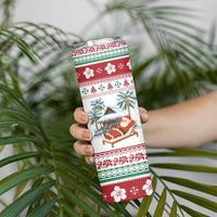 Maldives Christmas Skinny Tumbler with Santa Claus Hammock Palm Trees and Tropical - Wonder Print Shop