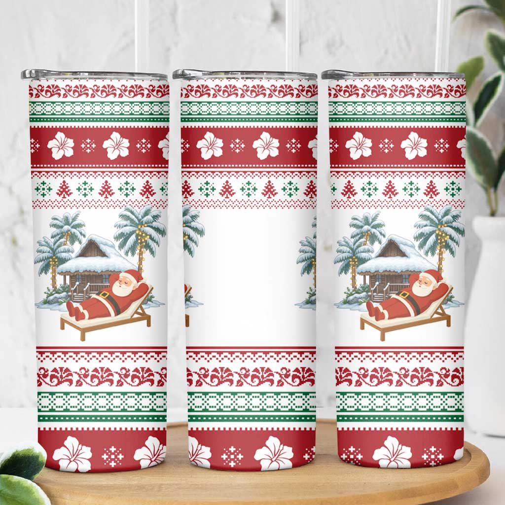 Maldives Christmas Skinny Tumbler with Santa Claus Hammock Palm Trees and Tropical - Wonder Print Shop