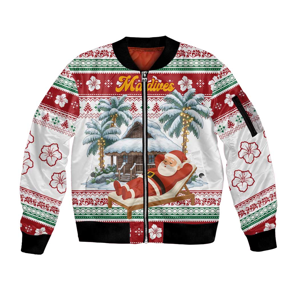 Maldives Christmas Sleeve Zip Bomber Jacket with Santa Claus Hammock Palm Trees and Tropical - undefined
