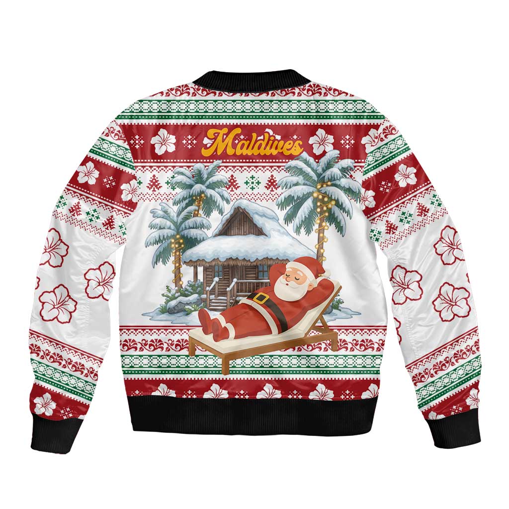 Maldives Christmas Sleeve Zip Bomber Jacket with Santa Claus Hammock Palm Trees and Tropical - undefined