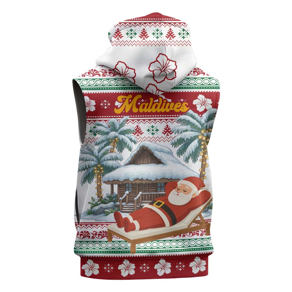 Maldives Christmas Sleeveless Hoodie with Santa Claus Hammock Palm Trees and Tropical - Wonder Print Shop
