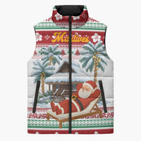 Maldives Christmas Sleeveless Puffer Jacket with Santa Claus Hammock Palm Trees and Tropical - Wonder Print Shop
