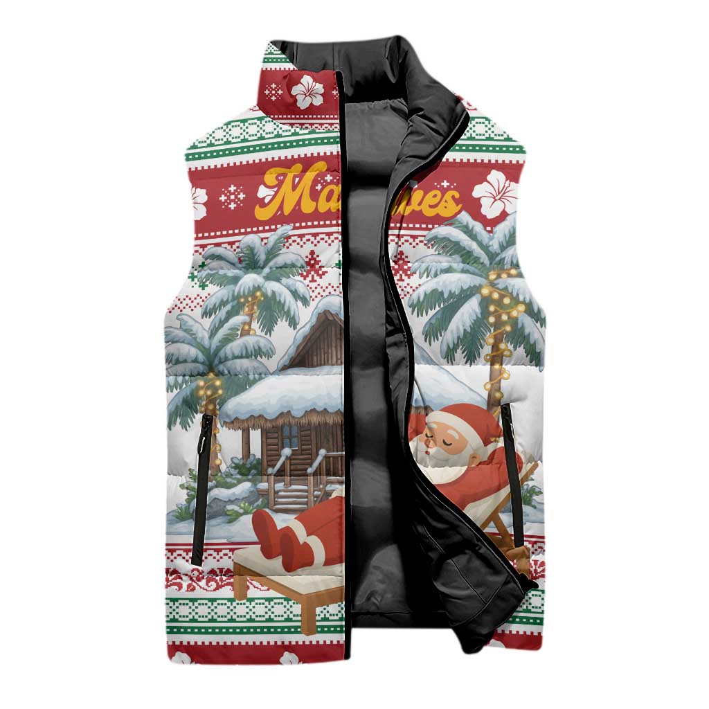 Maldives Christmas Sleeveless Puffer Jacket with Santa Claus Hammock Palm Trees and Tropical - Wonder Print Shop