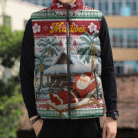Maldives Christmas Sleeveless Puffer Jacket with Santa Claus Hammock Palm Trees and Tropical - Wonder Print Shop