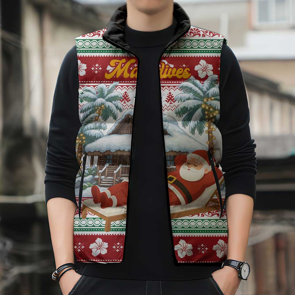 Maldives Christmas Sleeveless Puffer Jacket with Santa Claus Hammock Palm Trees and Tropical - Wonder Print Shop