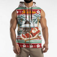 Maldives Christmas Sleeveless Zip Hoodie with Santa Claus Hammock Palm Trees and Tropical - Wonder Print Shop