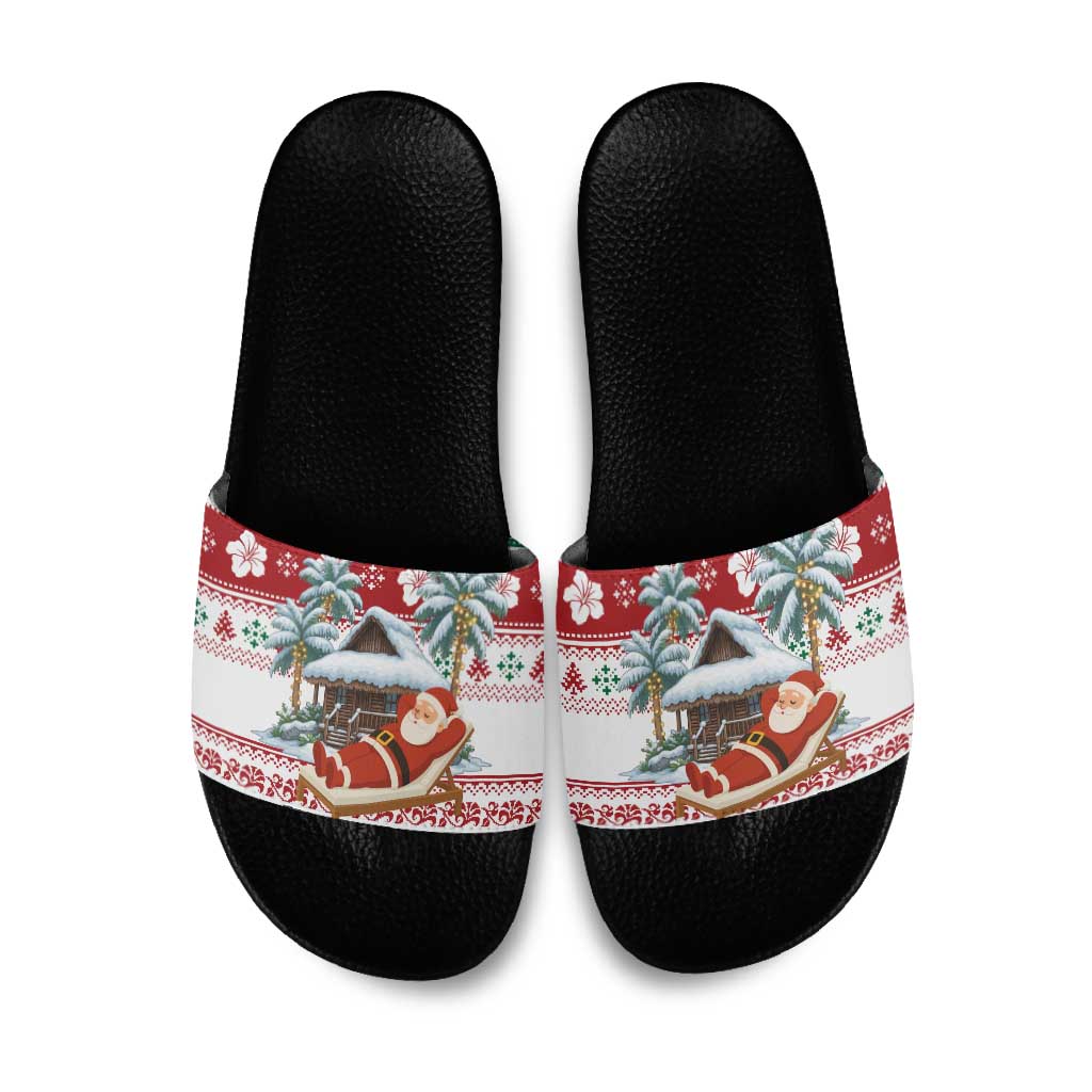 Maldives Christmas Slide Sandals with Santa Claus Hammock Palm Trees and Tropical - Wonder Print Shop