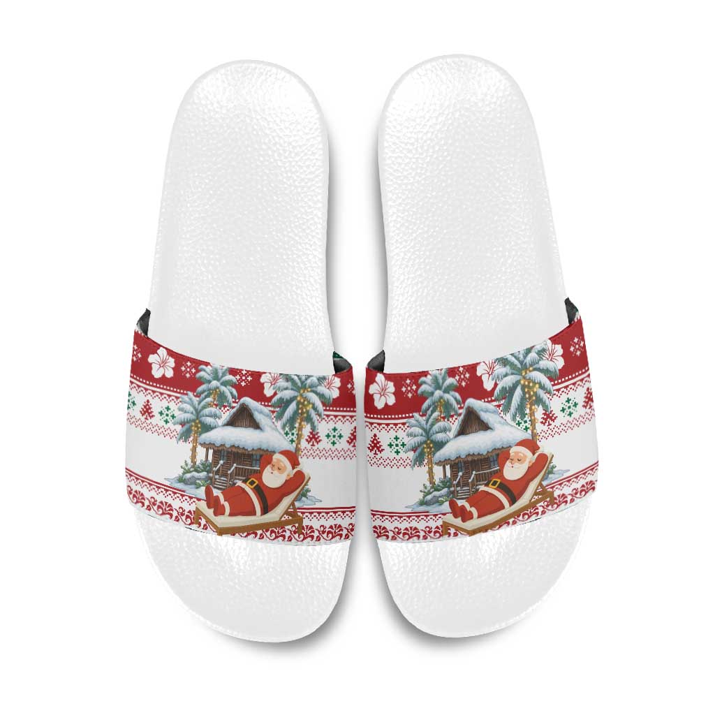 Maldives Christmas Slide Sandals with Santa Claus Hammock Palm Trees and Tropical - Wonder Print Shop
