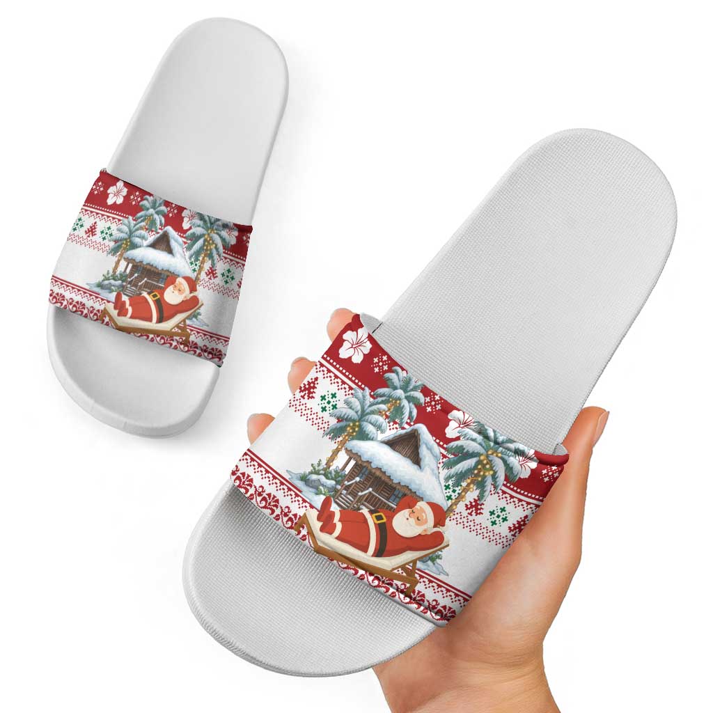 Maldives Christmas Slide Sandals with Santa Claus Hammock Palm Trees and Tropical - Wonder Print Shop