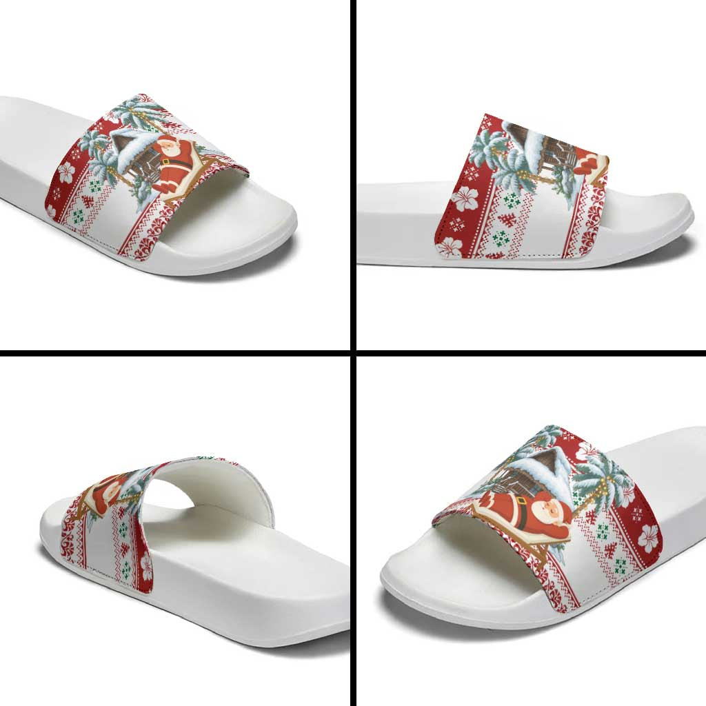 Maldives Christmas Slide Sandals with Santa Claus Hammock Palm Trees and Tropical - Wonder Print Shop