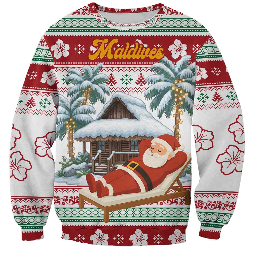 Maldives Christmas Sweatshirt with Santa Claus Hammock Palm Trees and Tropical - Wonder Print Shop